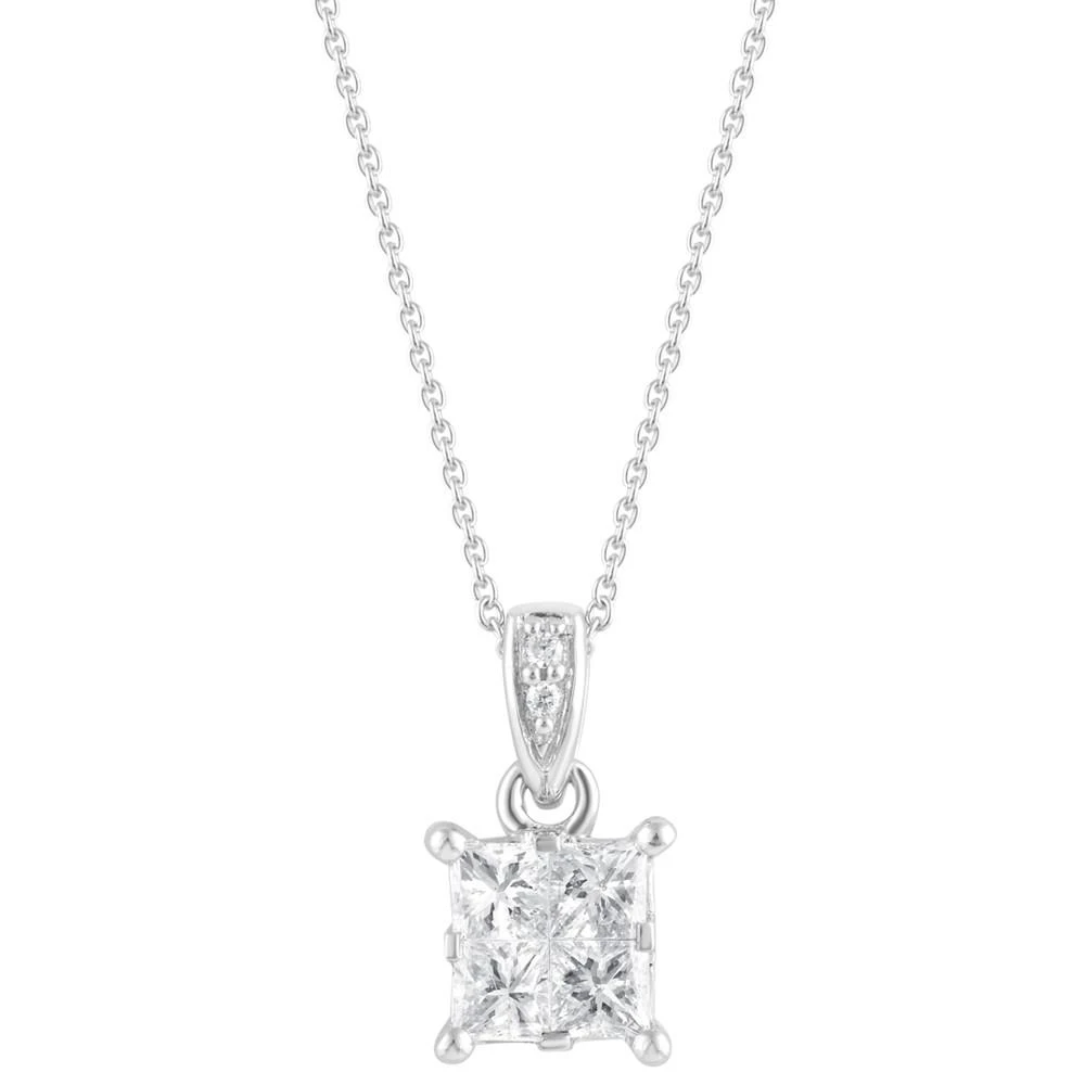 商品Macy's|Diamond Princess-Cut 18" Pendant Necklace (1/2 ct. t.w.) in 14k White Gold,价格¥12970,第3张图片详细描述