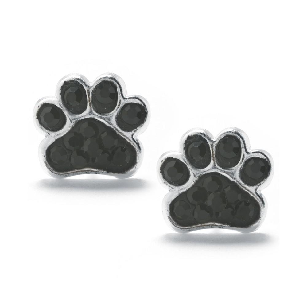 Black Pave Crystal Dog Paw Stud Earrings set in Sterling Silver商品第1张图片规格展示