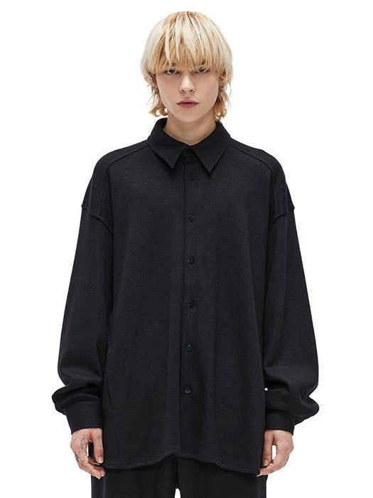 商品ADD|Cutout Knit Shirt Jacket Black,价格¥980,第2张图片详细描述