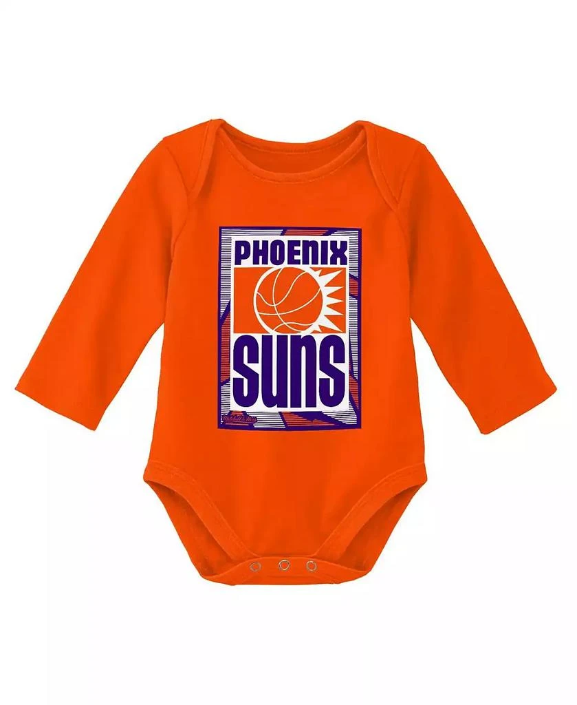 商品Mitchell & Ness|Infant Boys and Girls Blue, Orange Phoenix Suns Hardwood Classics Bodysuits and Cuffed Knit Hat Set,价格¥299,第2张图片详细描述