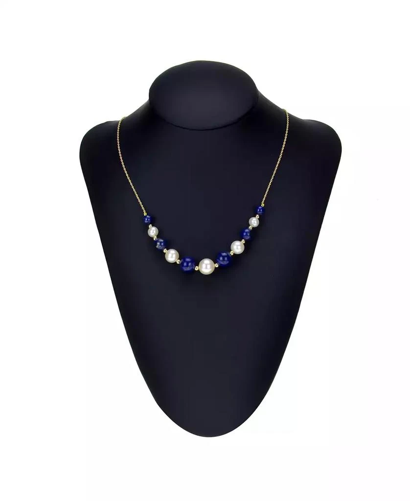 商品Macy's|White Freshwater Cultured Pearls (6.5-9.5mm) with Blue Lapis (27 ct. t.w), and Gold Beads (3mm) 18" Necklace in 14k Yellow Gold. Also Available with Onyx and Turquoise,价格¥1496,第2张图片详细描述