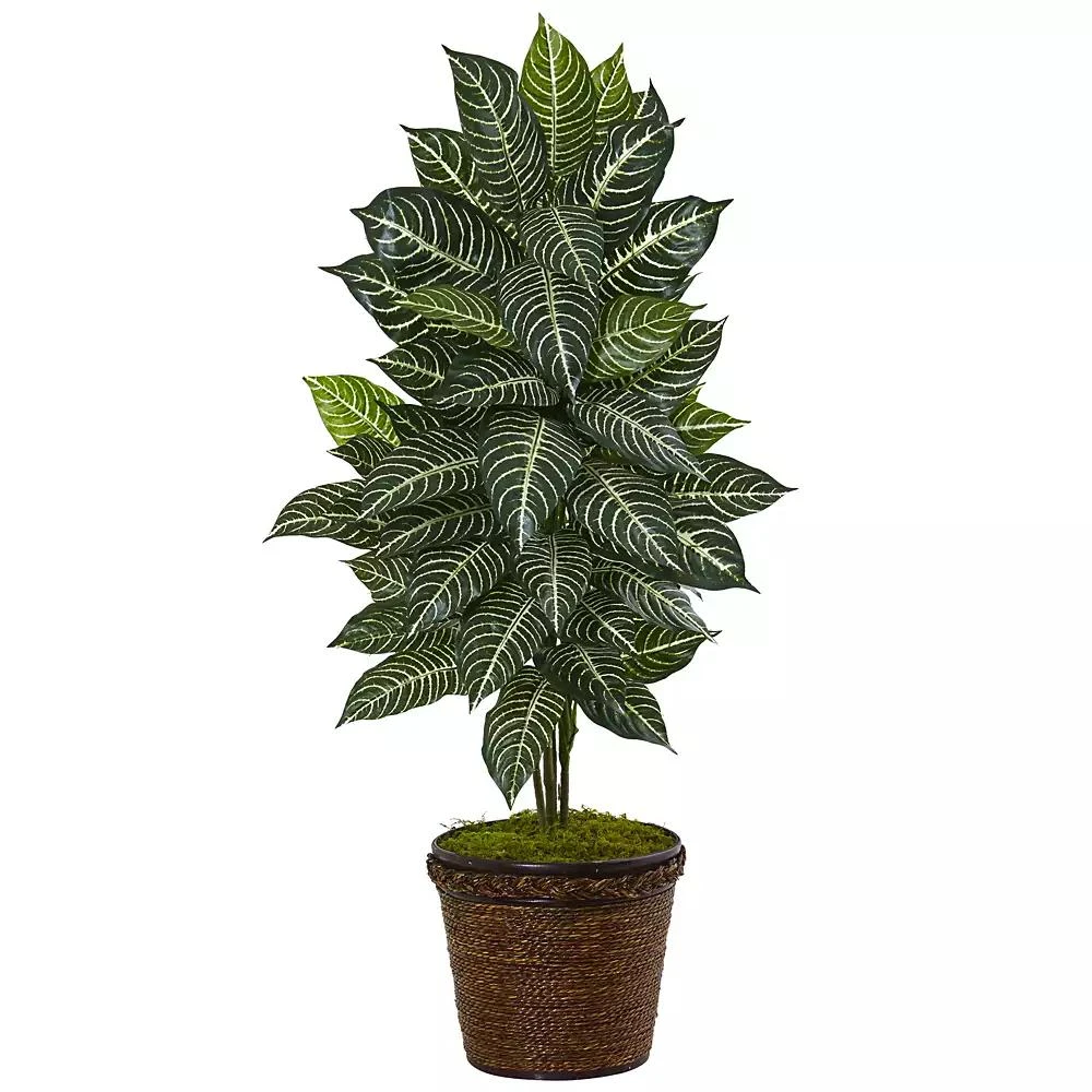 商品NEARLY NATURAL|4' Zebra Artificial Plant in Coiled Rope Planter,价格¥601,第1张图片