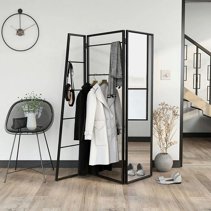 Birdsall Black Coat Rack Stand with Mirror 商品