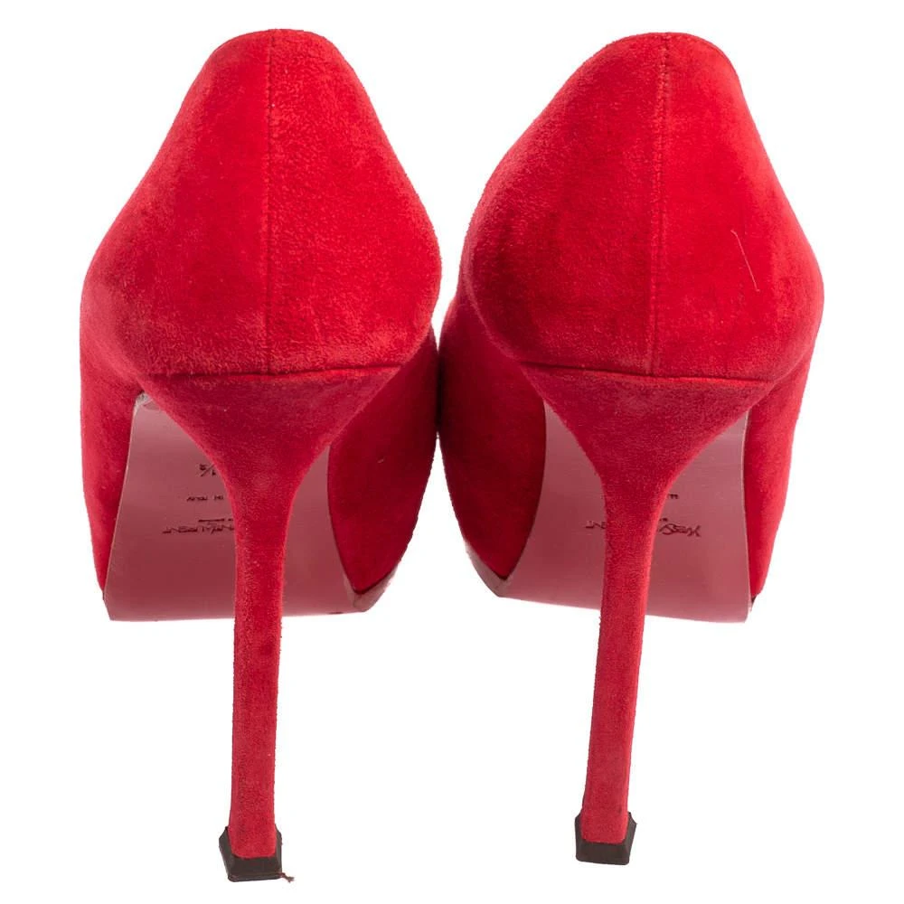 商品[二手商品] Yves Saint Laurent|Saint Laurent Red Suede Tribtoo Platform Pumps Size 37.5,价格¥1307,第5张图片详细描述