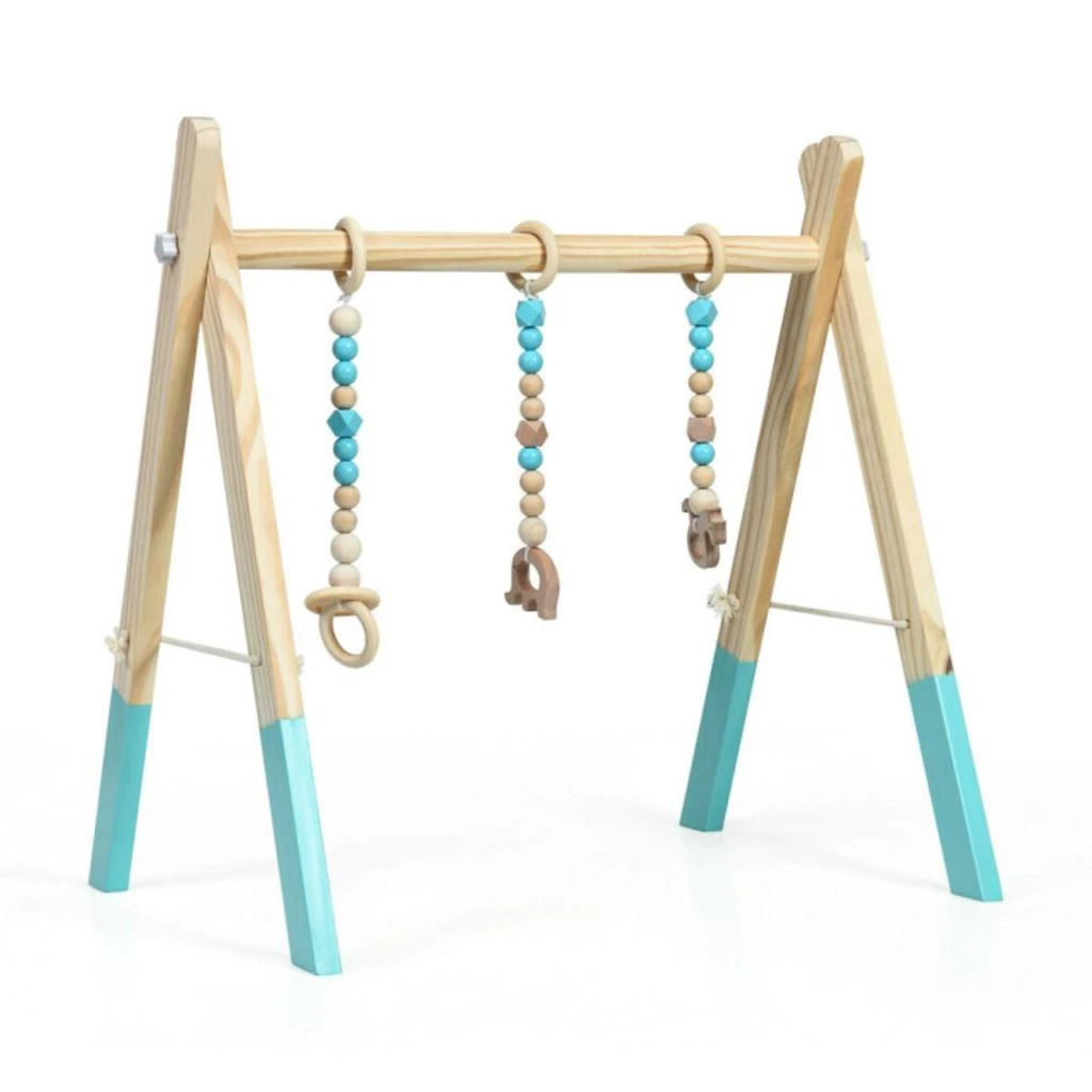 商品Hivvago|Portable 3 Wooden Newborn Baby Exercise Activity Gym Teething Toys Hanging Bar-Blue,价格¥329,第1张图片