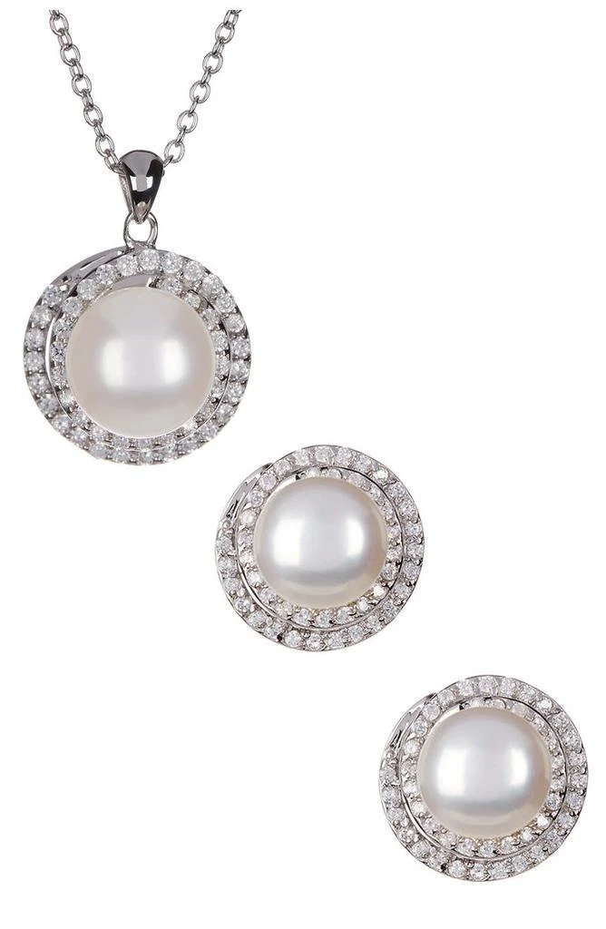 商品Splendid Pearls|8.5-9mm Cultured Freshwater Pearl Double Halo Pendant Necklace & Earrings Set,价格¥673,第1张图片