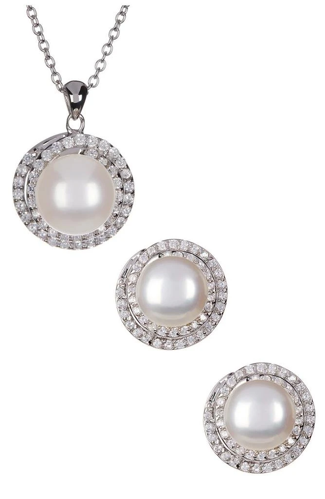 商品Splendid Pearls|8.5-9mm Cultured Freshwater Pearl Double Halo Pendant Necklace & Earrings Set,价格¥977,第1张图片