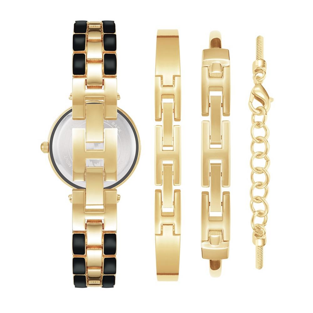 Women's Gold-Tone Alloy Bracelet with Black Enamel and Crystal Accents Fashion Watch 34mm Set 4 Pieces商品第3张图片规格展示