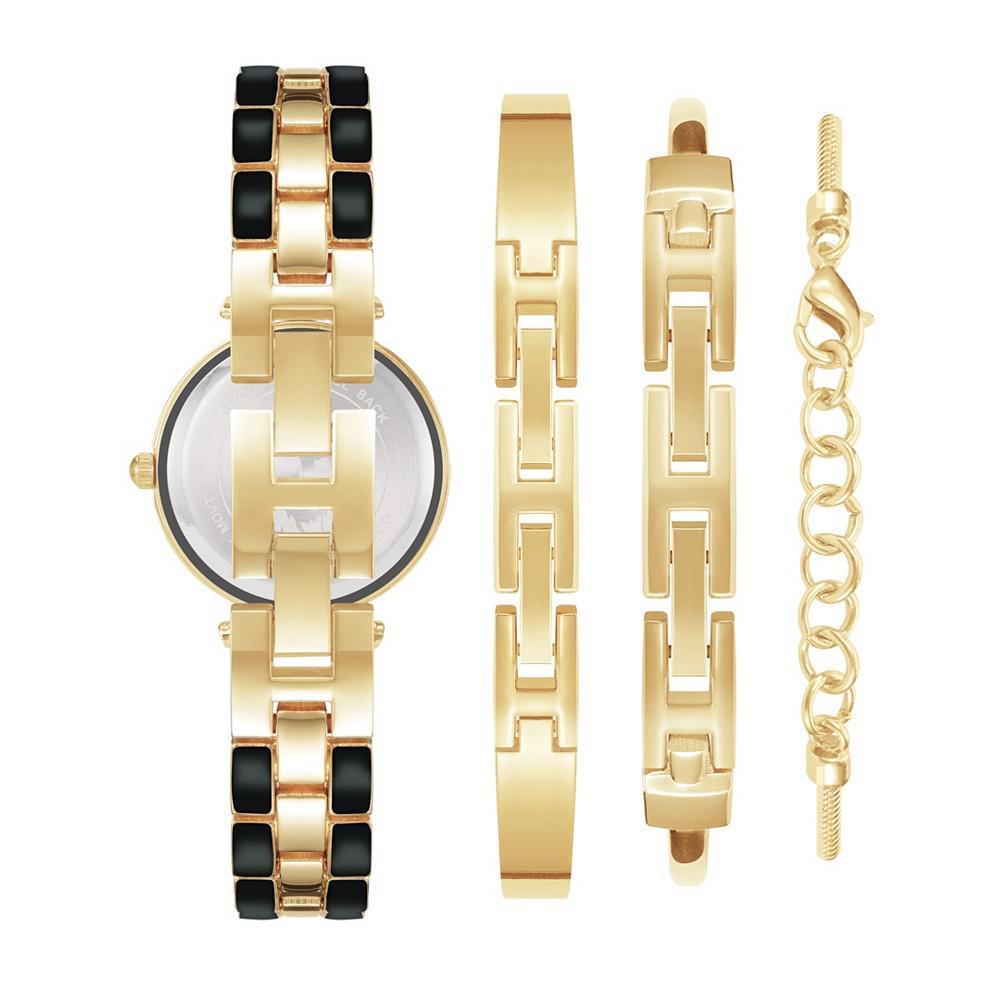 商品Anne Klein|Women's Gold-Tone Alloy Bracelet with Black Enamel and Crystal Accents Fashion Watch 34mm Set 4 Pieces,价格¥1284,第5张图片详细描述