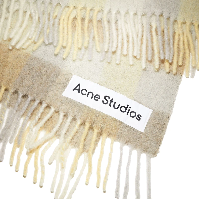 ACNE STUDIOS 男女同款淡黄色/米色/灰色格纹羊驼毛混纺毛毯围巾 商品