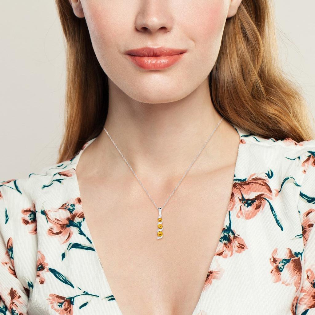 商品MAX + STONE|14K White Gold 3-Stone Round Gemstone Journey Pendant Necklace with Cable Chain,价格¥1196,第6张图片详细描述