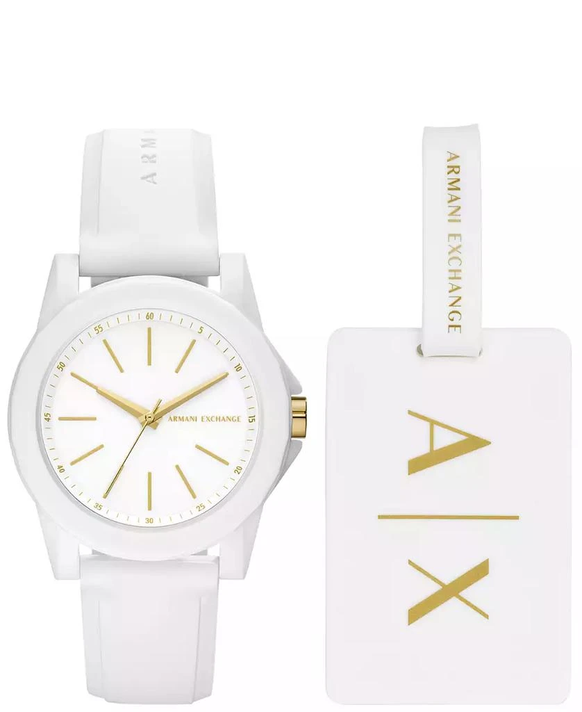 商品Armani Exchange|AX Women's White Silicone Strap Watch with Luggage Tag 36mm,价格¥698,第1张图片