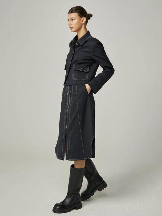 商品AVA MOLLI|Stitch Detail Zip Skirt_Navy,价格¥1385,第2张图片详细描述