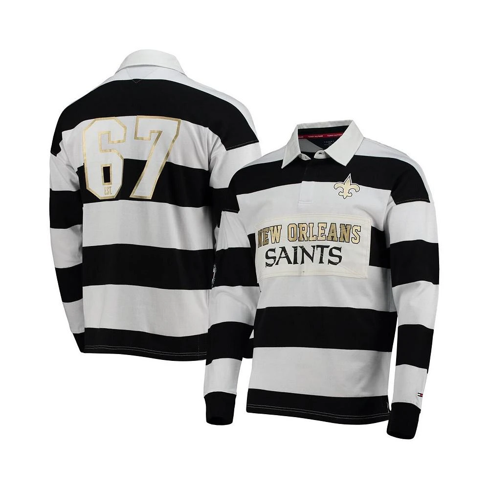 商品Tommy Hilfiger|Men's Black, White New Orleans Saints Varsity Stripe Rugby Long Sleeve Polo Shirt,价格¥974,第1张图片