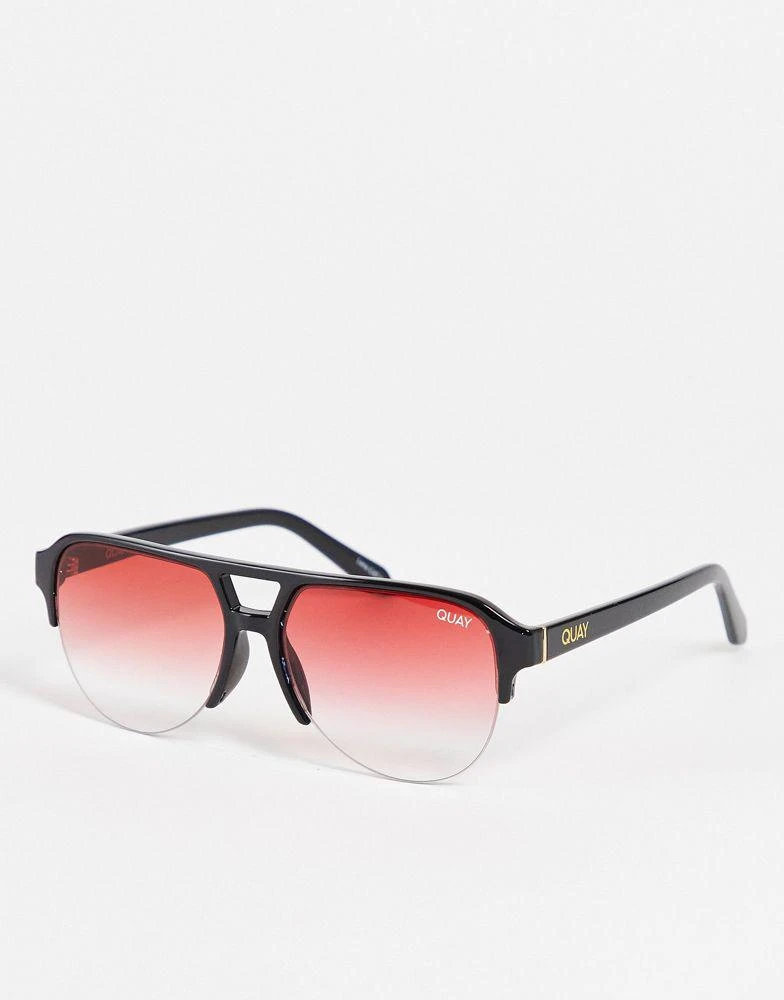 商品Quay|Quay brow bar aviator sunglasses with pink lens in black,价格¥290,第1张图片