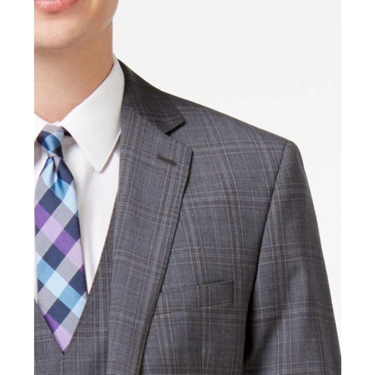 商品Calvin Klein|Men's Modern-Fit Gray and Blue Plaid Windowpane Vested Suit,价格¥733,第4张图片详细描述