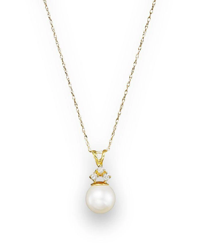 商品Bloomingdale's|Cultured Freshwater Pearl and Diamond Pendant Necklace in 14K Yellow Gold, 18",价格¥3806,第1张图片