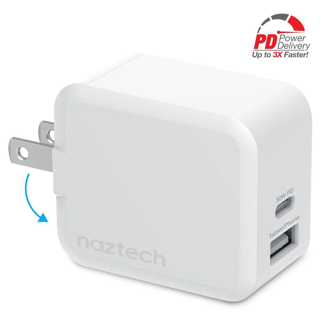 商品Naztech|30W USB-C PD Dual Output Fast Wall Charger White,价格¥262,第1张图片