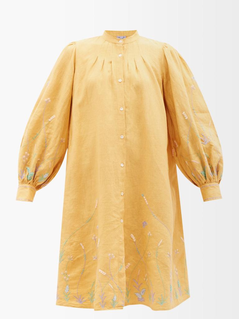 Yseult floral-embroidered linen shirt dress商品第1张图片规格展示