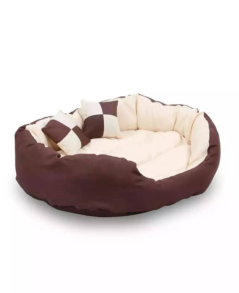 商品Macy's|Happycare Textiles Durable Bolster Sleeper Oval Pet Bed with Removable Reversible Insert Cushion and Additional Two Pillow, 43"x32",价格¥834,第1张图片