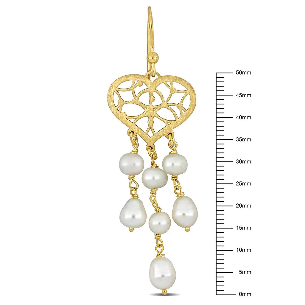 商品Mimi & Max|Mimi & Max 6-6.5mm Cultured Freshwater Pearl Chandelier Style Heart Drop Earrings in Yellow Plated Sterling Silver,价格¥644,第3张图片详细描述