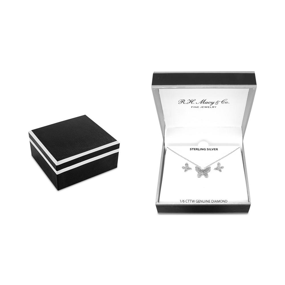 2-Pc. Set Diamond Butterfly Pendant Necklace & Matching Stud Earrings (1/6 ct. t.w.) in Sterling Silver商品第4张图片规格展示