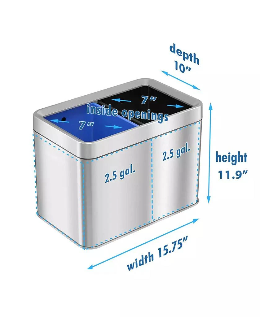 商品iTouchless Housewares & Products, Inc|iTouchless Dual-Compartment 5.3 Gallon / 20 liter Open-Top Trash Can,价格¥876,第2张图片详细描述