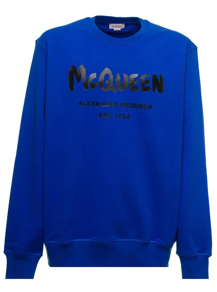 商品Alexander McQueen|Blue Sweatshirt  in Fleece Cotton with Tonal Logo Print on the Front Alexander McQueen Man,价格¥2739,第1张图片