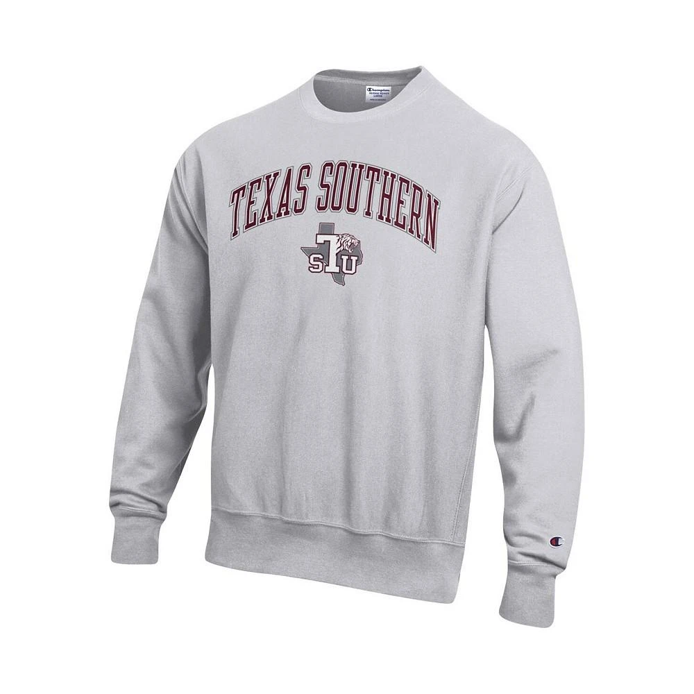 商品CHAMPION|Men's Heathered Gray Texas Southern Tigers Arch Over Logo Reverse Weave Pullover Sweatshirt,价格¥478,第2张图片详细描述
