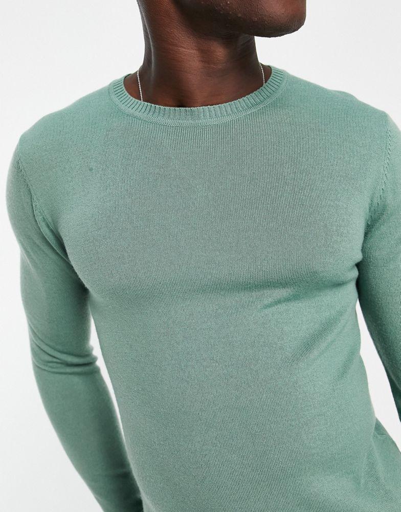 ASOS DESIGN muscle fit premium merino wool jumper in sage green商品第3张图片规格展示