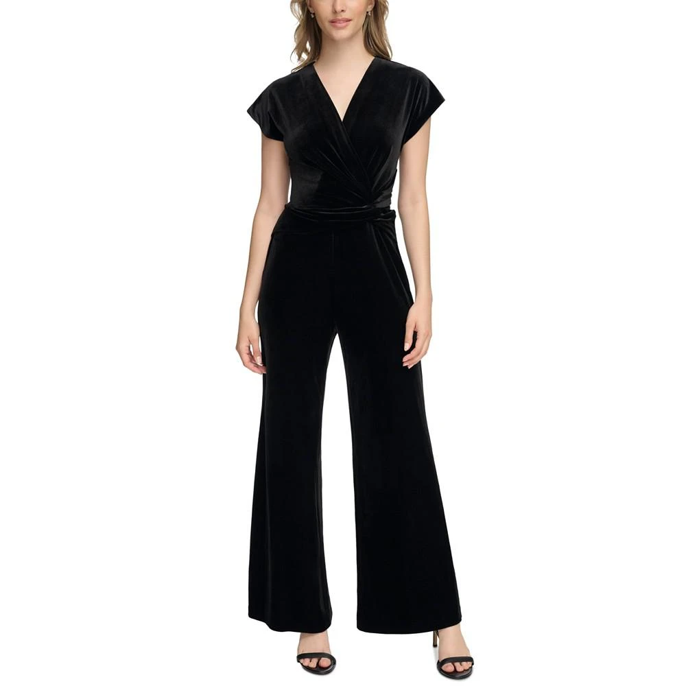 商品Calvin Klein|Women's Velvet Faux-Wrap Jumpsuit,价格¥591,第1张图片