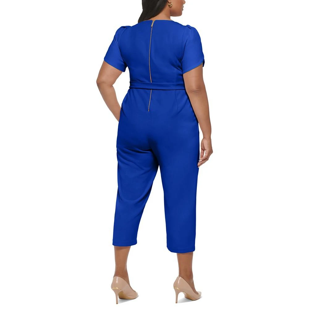 商品Calvin Klein|Plus Size Tulip-Sleeve Belted Jumpsuit,价格¥709,第2张图片详细描述