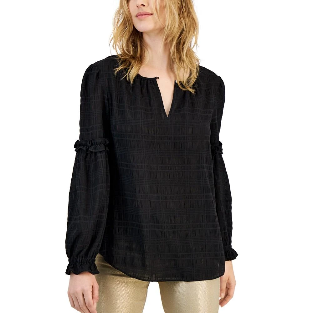 商品Tommy Hilfiger|Women's Textured Keyhole Ruffle-Sleeve Blouse,价格¥312,第1张图片