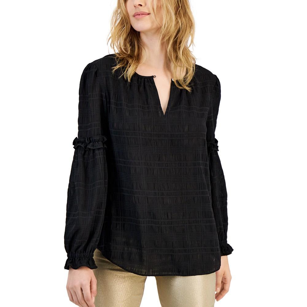 商品Tommy Hilfiger|Women's Textured Keyhole Ruffle-Sleeve Blouse,价格¥343,第1张图片