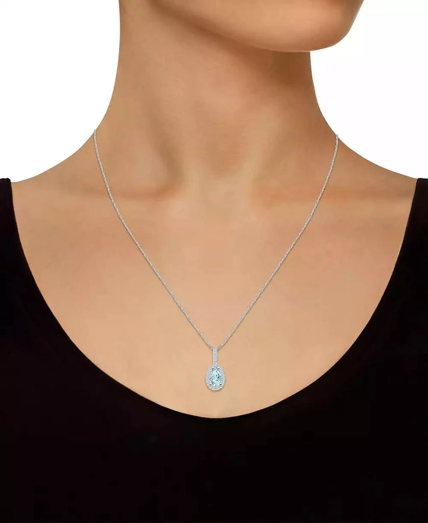 商品Macy's|Aquamarine (3/4 Ct. T.W.) and Diamond (1/5 Ct. T.W.) Halo Pendant Necklace in 14K White Gold,价格¥19252,第2张图片详细描述