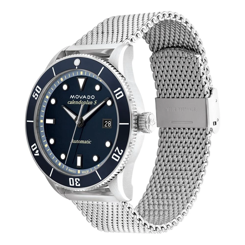 商品Movado|Men's Heritage Calendoplan Swiss Automatic Silver-Tone Stainless Steel Bracelet Watch 43mm,价格¥8152,第3张图片详细描述