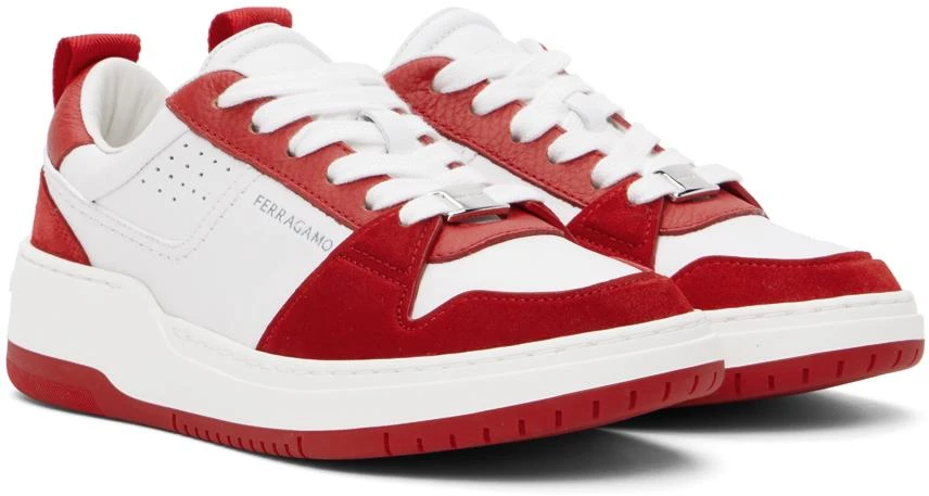 商品Salvatore Ferragamo|White & Red Suede Patch Skate Sneakers,价格¥3886,第4张图片详细描述