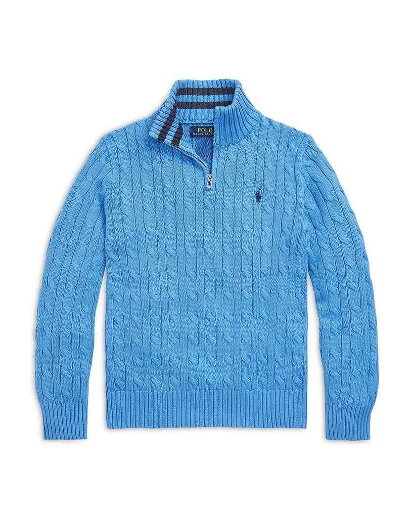 商品Ralph Lauren|Boys' Cotton Cable Quarter Zip Sweater - Little Kid, Big Kid,价格¥290,第1张图片详细描述