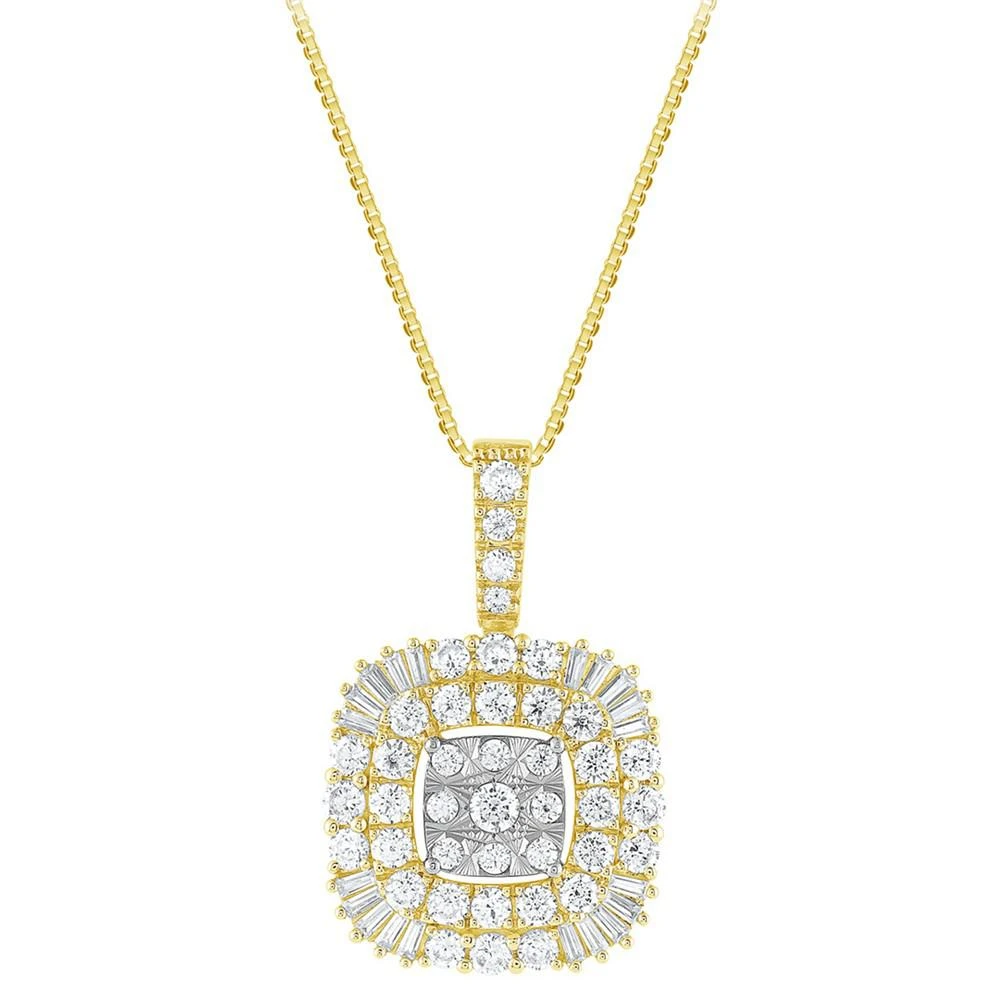 商品Macy's|Diamond Round & Baguette Cluster Pendant Necklace (2 ct. t.w.) in 14k Two-Tone Gold, 16" + 2" extender,价格¥19579,第1张图片