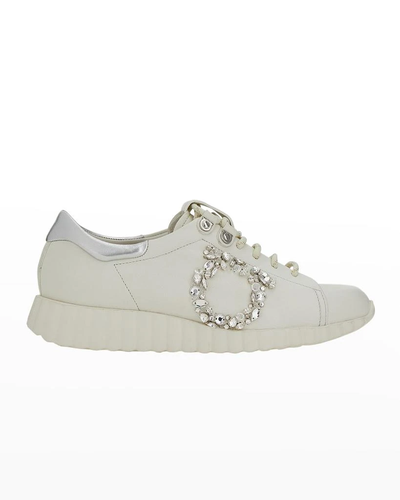商品Salvatore Ferragamo|Ninfa Crystal Gancino Leather Sneakers,价格¥5161,第1张图片
