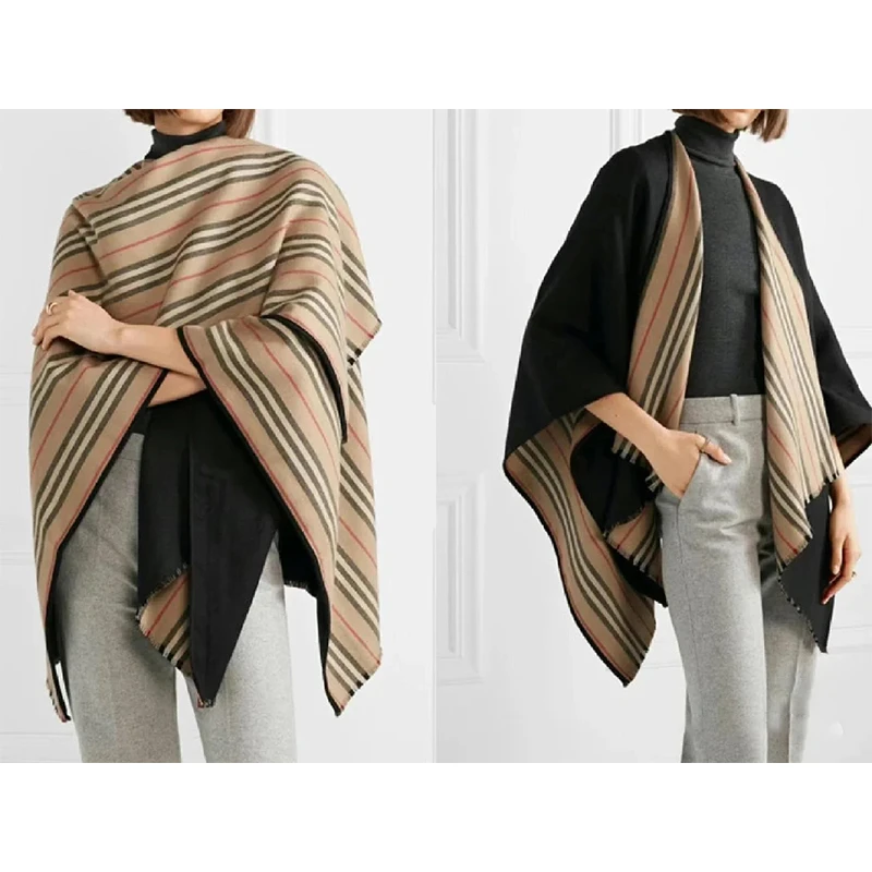 商品Burberry|【现货】博柏利 经典条纹羊毛双面女士披肩斗篷 80184961（两色可选）,价格¥3437,第1张图片