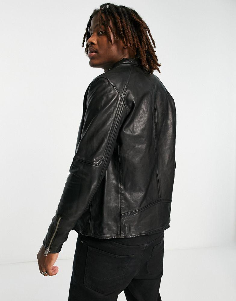 AllSaints Cora slim fit zip through leather jacket in black商品第2张图片规格展示