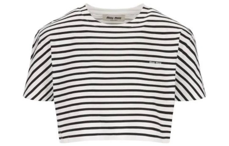 商品[国内直发] Miu Miu|SS23 条纹圆领套头短款短袖T恤 女款 黑色,价格¥3032,第1张图片