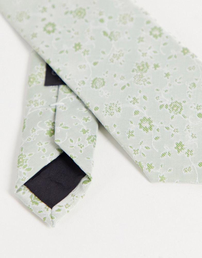 ASOS DESIGN slim tie in pale green ditsy floral商品第4张图片规格展示