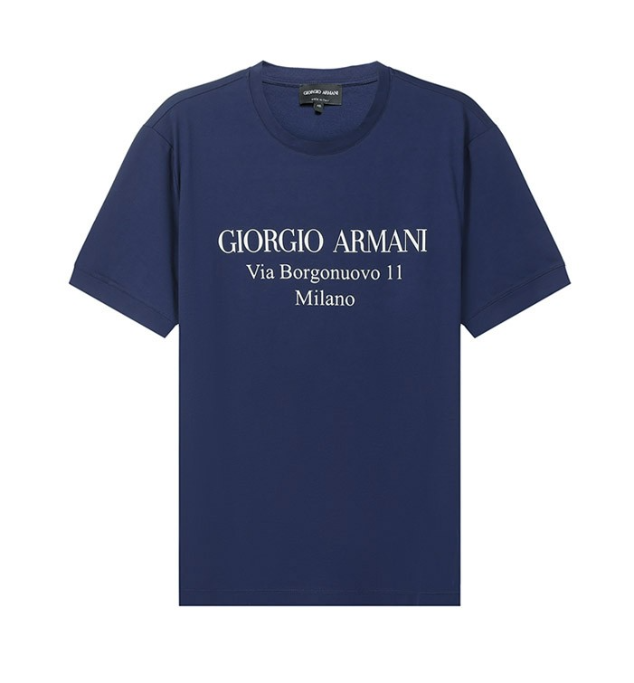 GIORGIO ARMANI 男士海军蓝色棉质字母LOGO 印花圆领短袖T恤 3GST57-SJMCZ-UBPK商品第1张图片规格展示