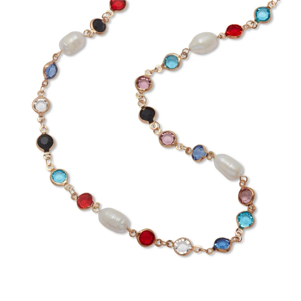 Colorful Crystal and Pearl Yellow Gold Ion-Plated Long Necklace, 40 Inches 商品