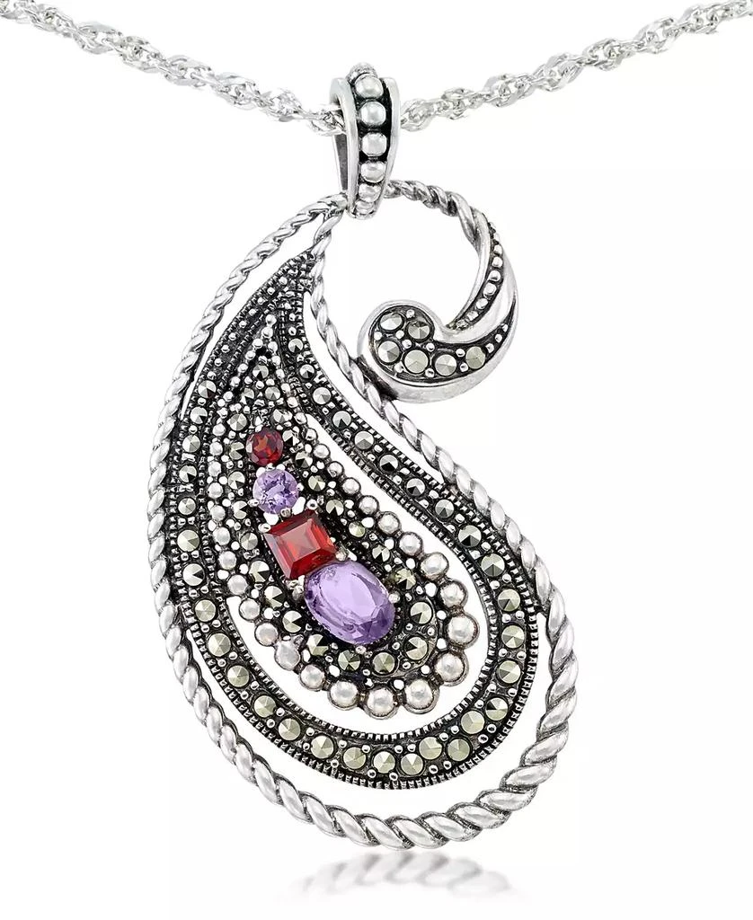 商品Macy's|Amethyst (5/8 ct. t.w.), Garnet (3/8 ct. t.w) & Marcasite Paisley Pendant on 18" Chain in Sterling Silver,价格¥430,第1张图片