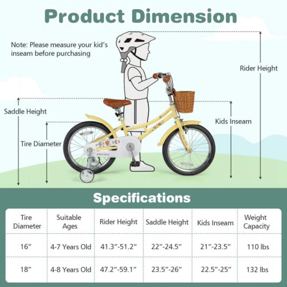 商品Hivvago|18 Inch Kids Bike Adjustable Bicycle with Reflectors and Bell for Children 4-8 Years Old-18 inches,价格¥1103,第4张图片详细描述