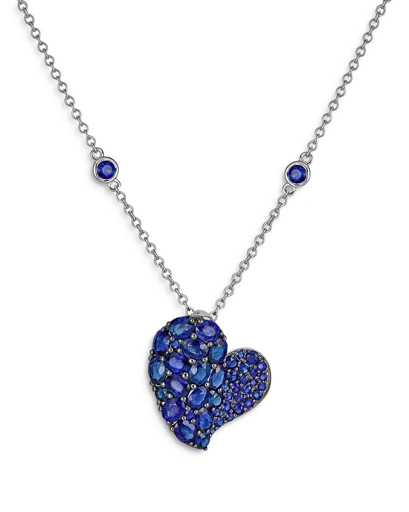 商品Piranesi|18K White Gold Wave Heart Blue Sapphire Pavé Pendant Necklace, 16-18",价格¥53620,第1张图片