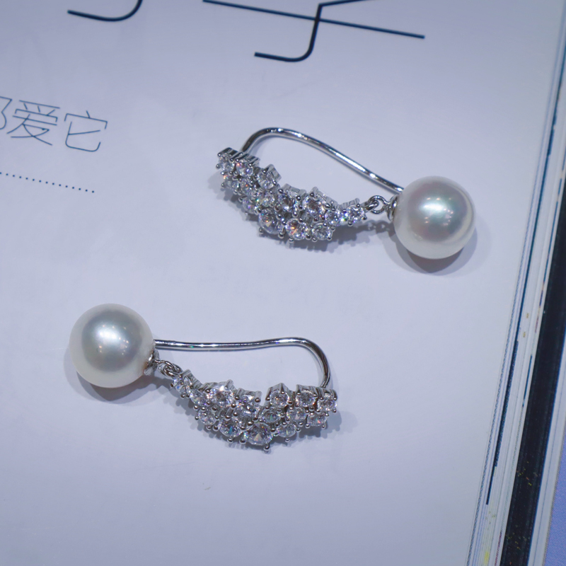 925银天然淡水珍珠akoya光泽羽翼耳钉商品第2张图片规格展示